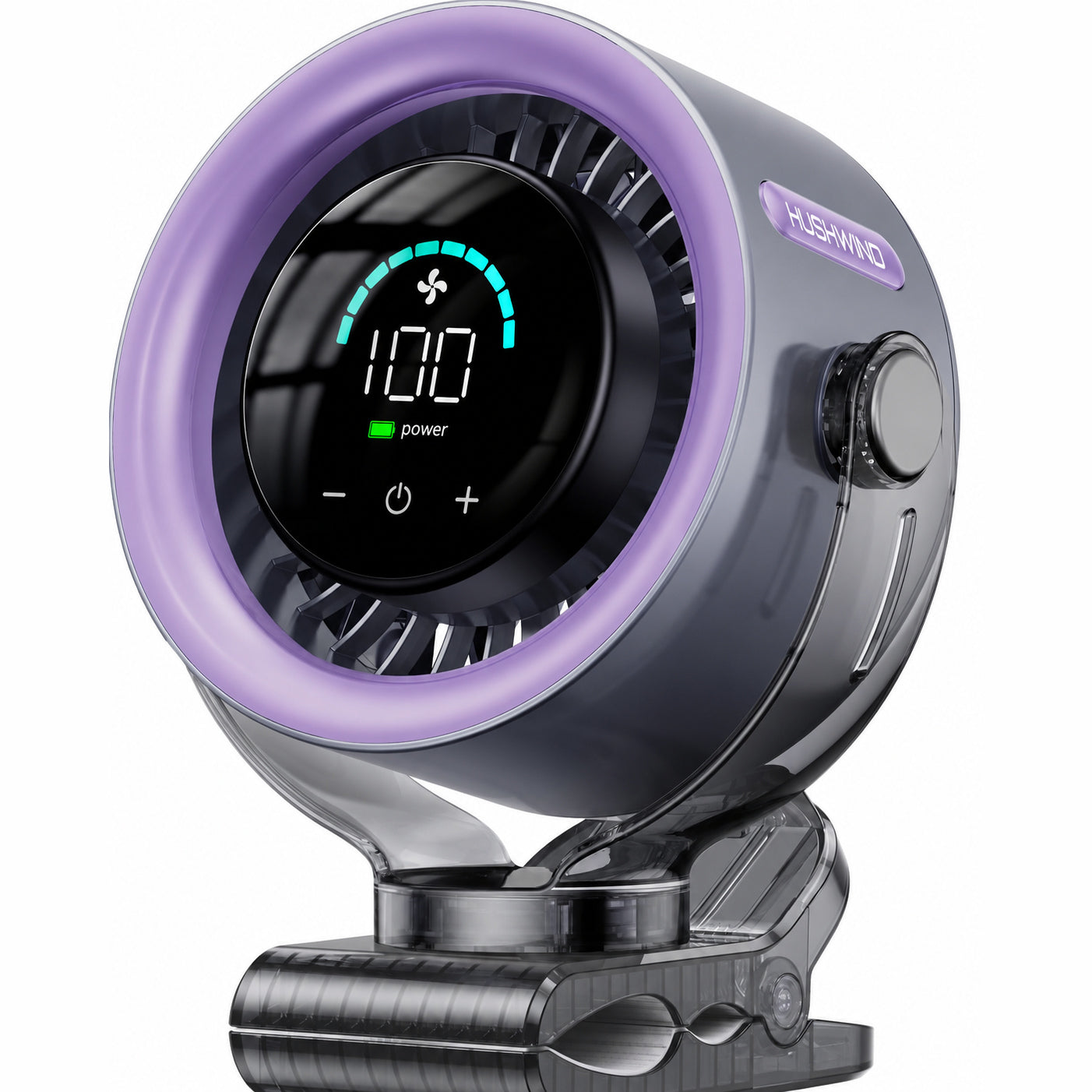 Hushwind clip-on turbine fan with LED speed display and spring clamp